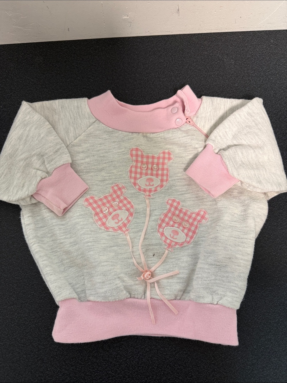 Toddler Pink & Gray Bear Pullover Sweatshirt - Kids Top vintage